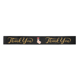 Elegante "Thank You" Satin Ribbon Roll - Zwart & G Satijnen Lint