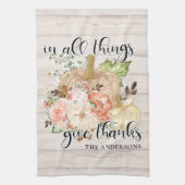 Elegante Thanksgiving chique bloemige pompoen naam Theedoek (Verticaal)