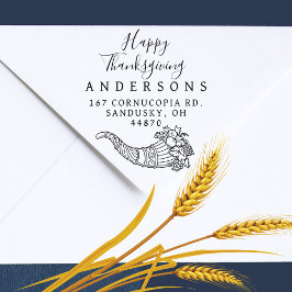 Elegante Thanksgiving Cornucopia Familieadres Rubberstempel