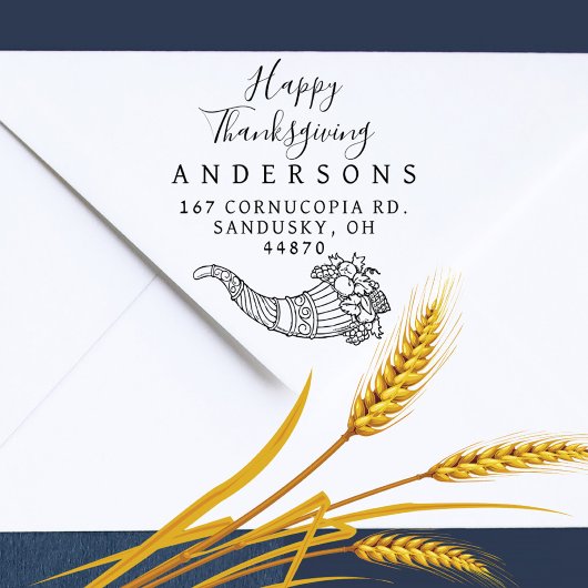 Elegante Thanksgiving Cornucopia Familieadres Rubberstempel