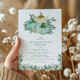 Elegante Thanksgiving-diner met turkooizen pompoen Kaart
