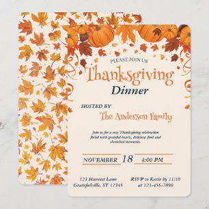 Elegante Thanksgiving-diner Pompoen Herfstbladeren Kaart