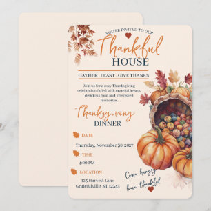 Elegante Thanksgiving-diner Pompoen Herfstbladeren Kaart