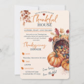Elegante Thanksgiving-diner Pompoen Herfstbladeren Kaart (Voorkant)