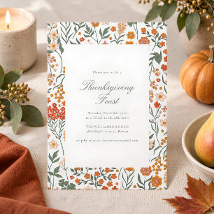 Elegante Thanksgiving-diner Wildflower Script Herf Kaart