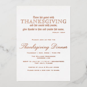 Elegante Thanksgiving Dinner Party Psalm 100:4 Folie Uitnodiging