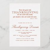Elegante Thanksgiving Dinner Party Psalm 100:4 Folie Uitnodiging (Voorkant)