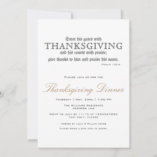 Elegante Thanksgiving Dinner Party Psalm 100:4 Kaart (Voorkant)