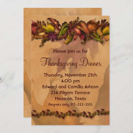 Elegante Thanksgiving Dinner Party Uitnodigingen (Voorkant / Achterkant)