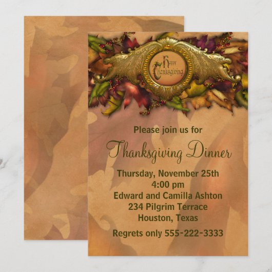 Elegante Thanksgiving Dinner Party Uitnodigingen (Voorkant / Achterkant)