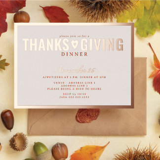 Elegante Thanksgiving Dinner Roze Goud Formeel Folie Uitnodiging