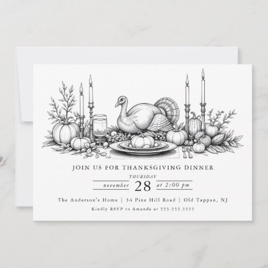 Elegante Thanksgiving-dinneruitnodiging Kaart (Voorkant)