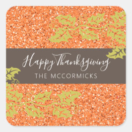 Elegante Thanksgiving Oranje Glitter Gepersonalise Vierkante Sticker
