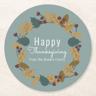 Elegante Thanksgiving Peer Krans Illustratie Ronde Kartonnen Onderzetter