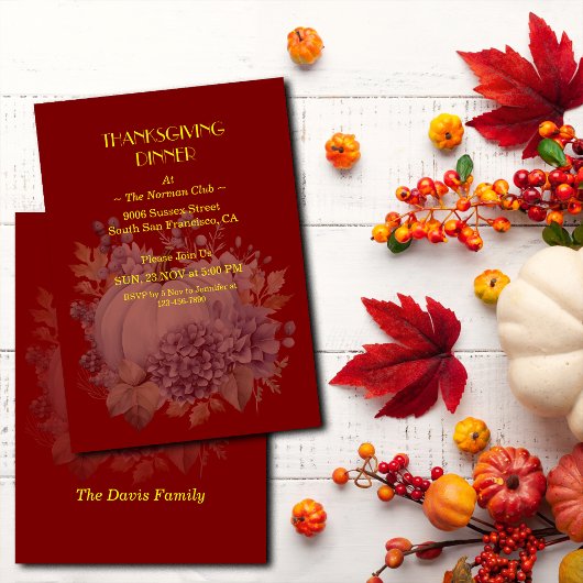 Elegante Thanksgiving Pompoen Bloemendiner Custom Kaart