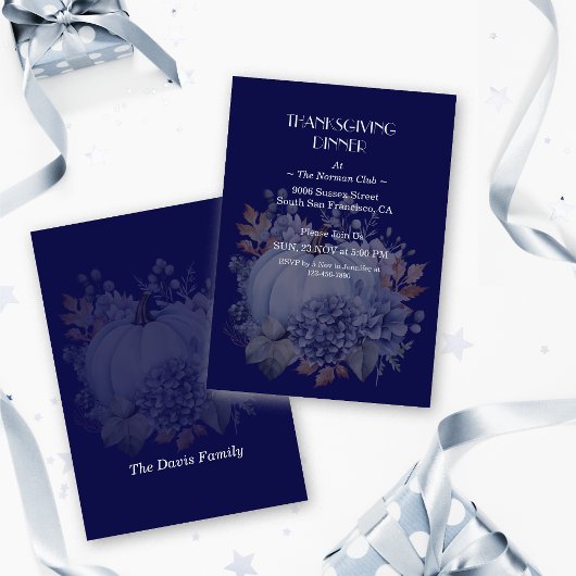 Elegante Thanksgiving Pompoen Bloemendiner Custom Kaart