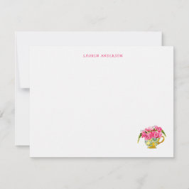 Elegante Theekop met roze rozen plat Dank u Bedankkaart