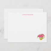 Elegante Theekop met roze rozen plat Dank u Bedankkaart (Voorkant / Achterkant)