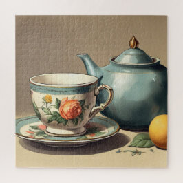 Elegante theekopje en theepot legpuzzel