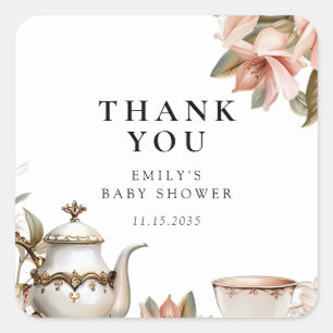 Elegante Theepartij Baby Shower Vierkante Sticker