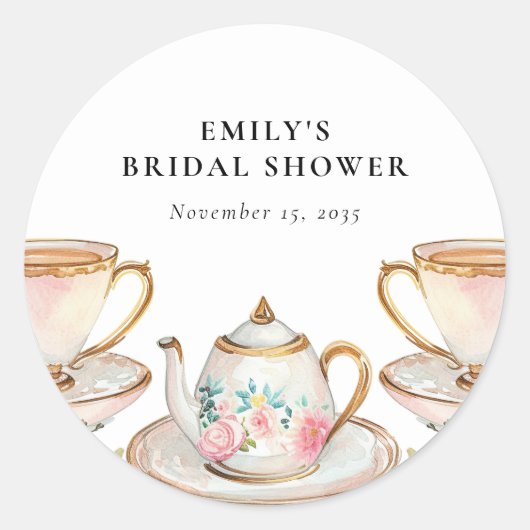 Elegante Theepartij Bruidsborrel met Bloemen Ronde Sticker (Voorkant)