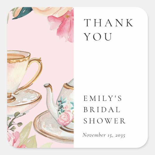 Elegante Theepartij Bruidsbruiloft Vierkante Sticker (Voorkant)