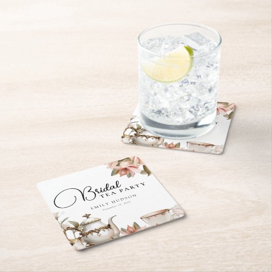 Elegante theepartij bruidsuitnodiging kartonnen onderzetters (Insitu)