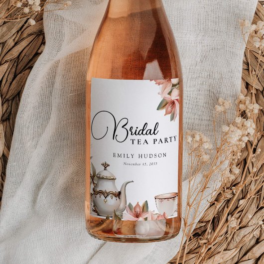 Elegante theepartij bruidsuitnodiging wijn etiket