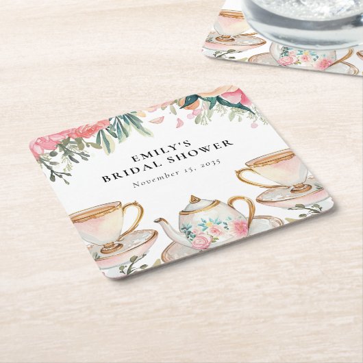 Elegante Theepartij Bruiloft Feest Kartonnen Onderzetters (Schuin)