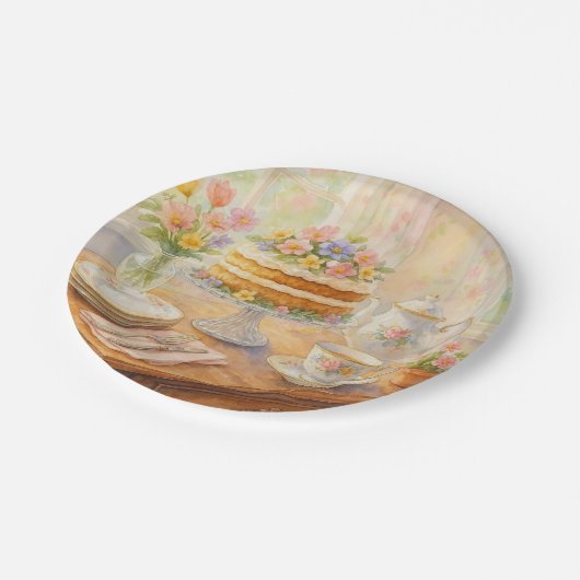 Elegante theepartij in de lente  papieren bordje (Gekanteld)