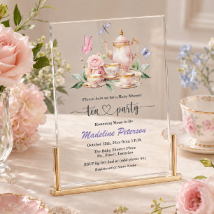 Elegante Theepartij Vlinders Baby Shower Acryl Uitnodigingen