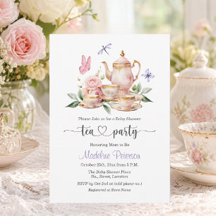 Elegante Theepartij Vlinders Baby Shower Kaart
