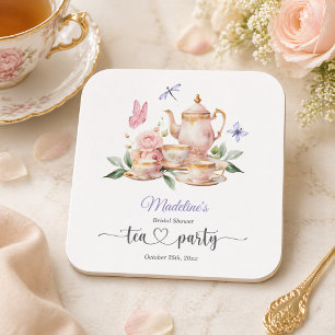Elegante Theepartij Vlinders Bruidsuitnodiging  Kartonnen Onderzetters