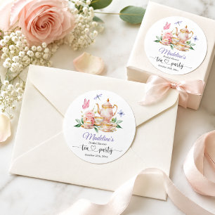 Elegante Theepartij Vlinders Bruidsuitnodiging  Ronde Sticker
