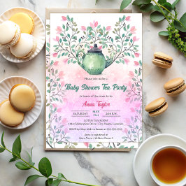 Elegante theepartij voor babyborrel theepot bloeme kaart