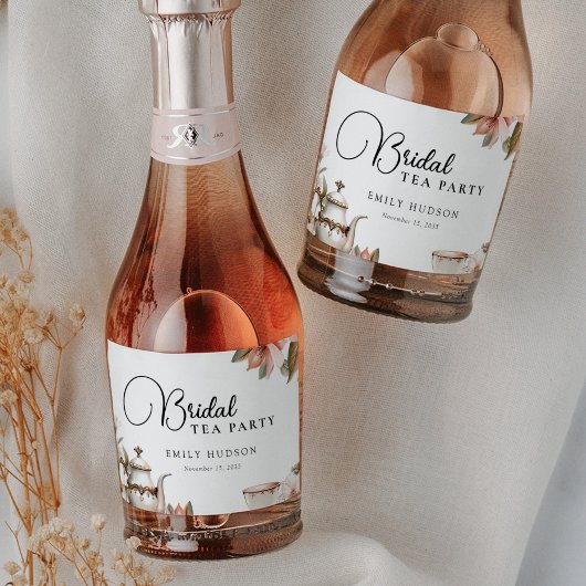 Elegante theeparty bruiloftsborrel sparkling wijnetiket