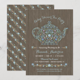 Elegante theepot baby boy shower uitnodiging voor 