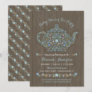 Elegante theepot baby boy shower uitnodiging voor 