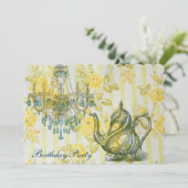 Elegante theepot  bloemig verjaardagsfeestje kaart (Staand voorkant)