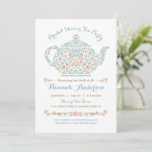 Elegante theepot bruidsdouche uitnodiging (Staand voorkant)
