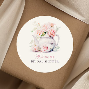 Elegante theepot en Blush Pink Roses Vrijgezellenf Ronde Sticker