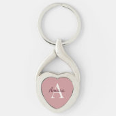 Elegante Theeroos Roze Monogram Naam Hart Sleutelhanger (Voorkant)