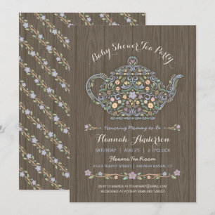Elegante theesalon theepot baby shower uitnodiging