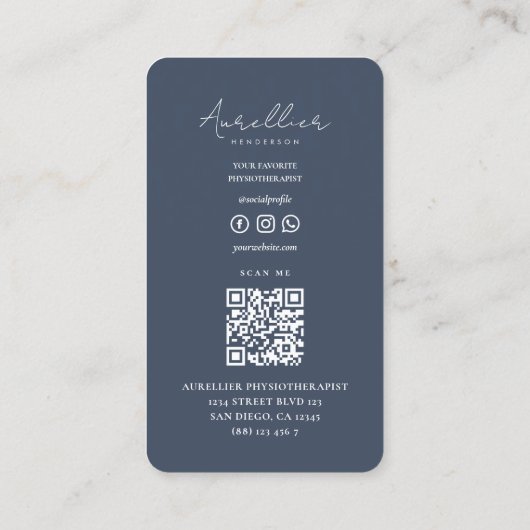 Elegante Therapeut Fysiotherapeut Blauwe Houtskool Visitekaartje (Achterkant)