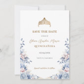 Elegante Tiara Floral Quinceañera Foto Save The Date (Voorkant)