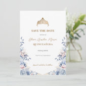 Elegante Tiara Floral Quinceañera Foto Save The Date (Staand voorkant)