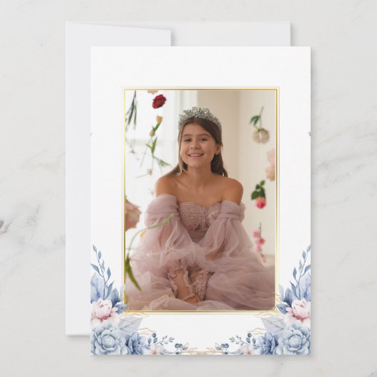 Elegante Tiara Floral Quinceañera Foto Save The Date (Achterkant)