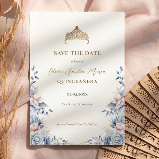 Elegante Tiara Floral Quinceañera Foto Save The Date