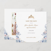 Elegante Tiara Floral Quinceañera Foto Save The Date (Voorkant / Achterkant)
