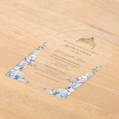 Elegante Tiara Gold Blue rozen Quinceañera Acryl Uitnodigingen (Laagn)